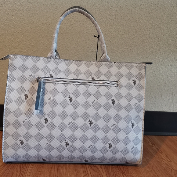 US POLO ASSN. DIAMOND STRIPE BOOK TOTE WITH CROSSBODY STRAP × GREY / 1SZ - Picture 2 of 5